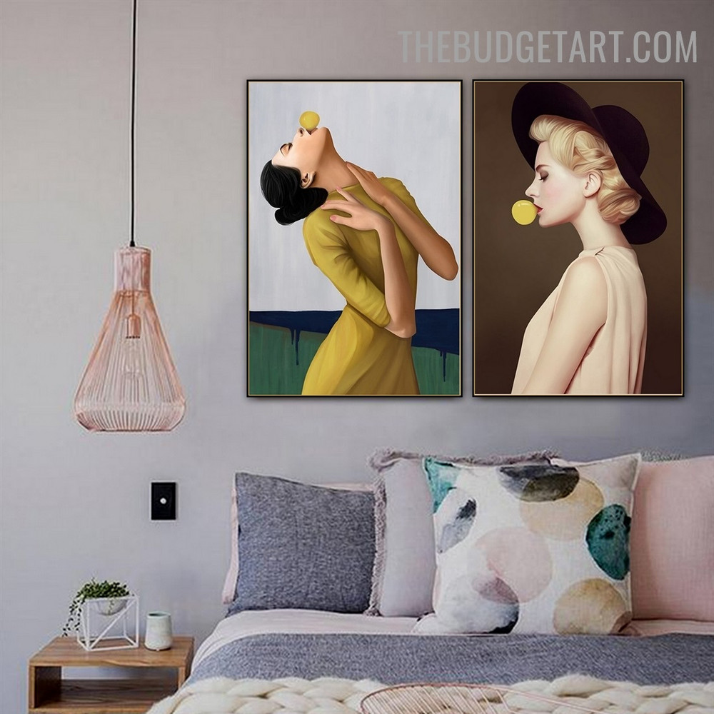 Pale Bubble Gum Abstract Contemporary Figure Modern Painting Image Canvas Print for Room Wall Ornament