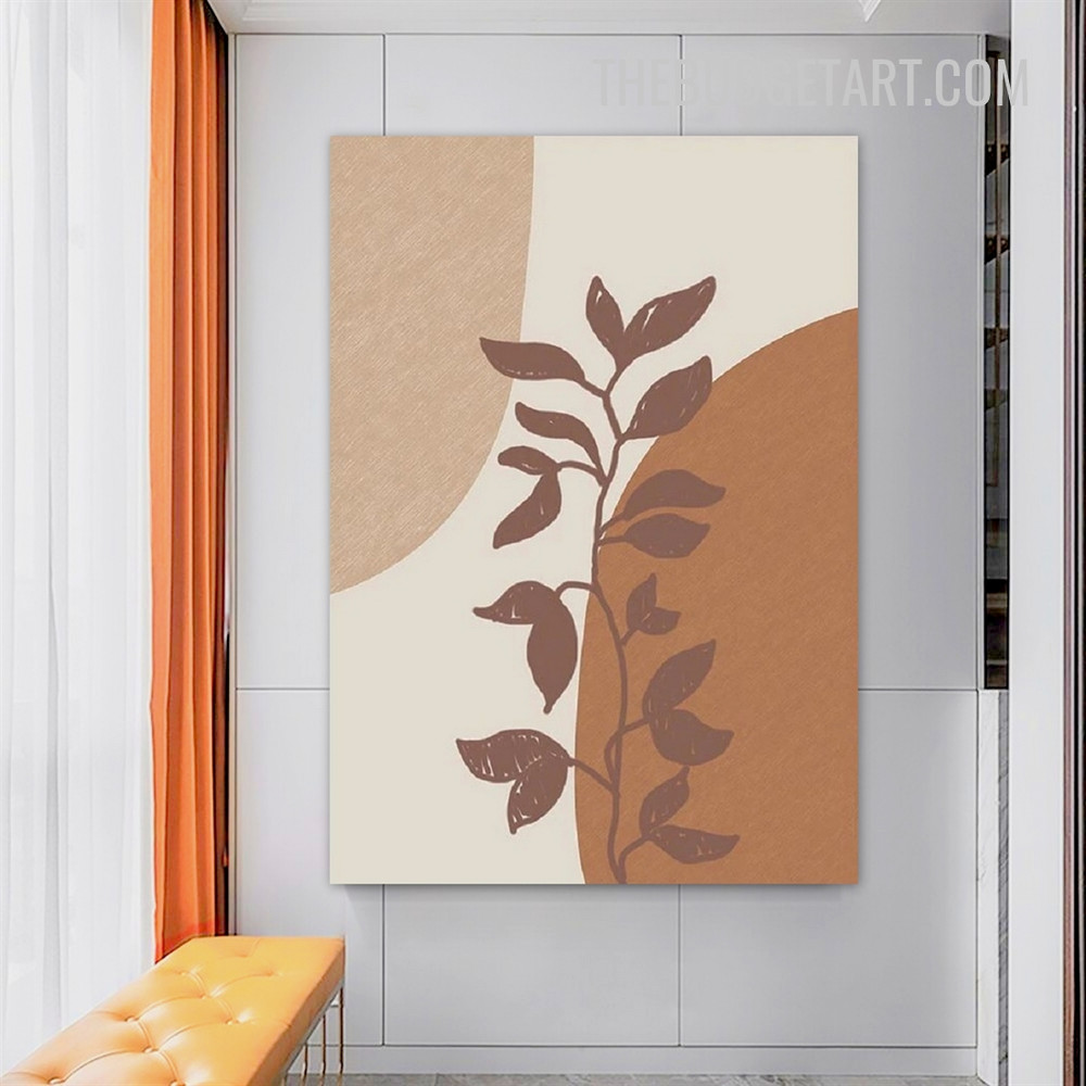 Brown Leaves Design Abstract Botanical Scandinavian Painting Picture Canvas Wall Art Print for Room Trimming