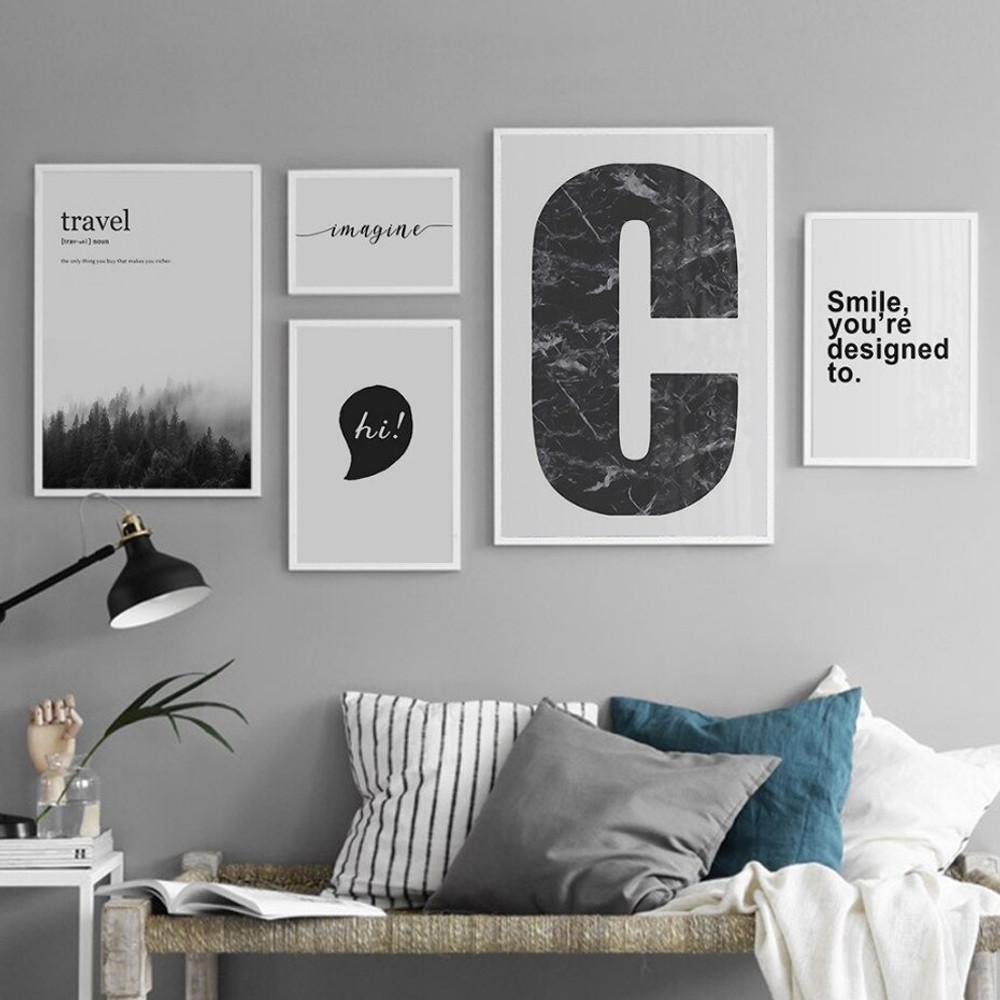 You Re Designed To Abstract Typography 5 Multi Panel Nordic Painting Set Photograph Canvas Print for Room Wall Drape