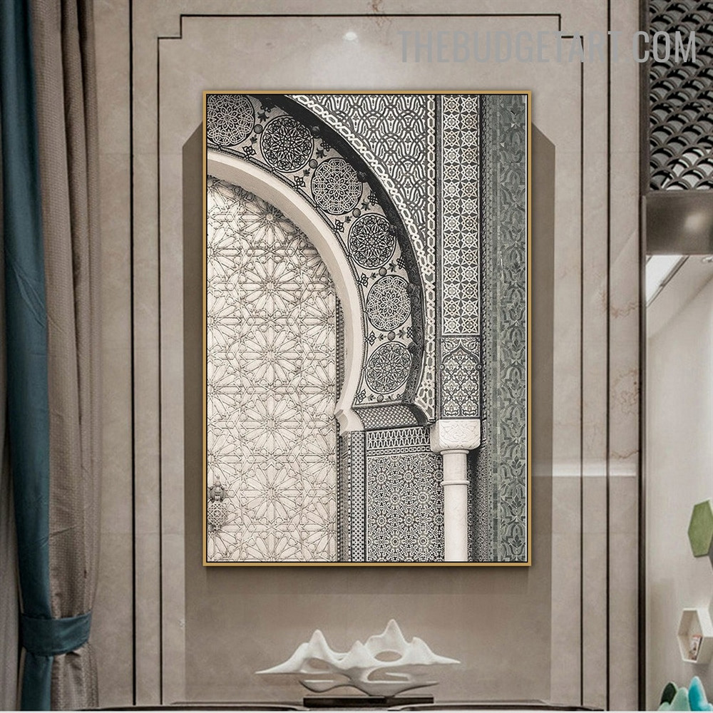 Moroccan Gateway Architecture Vintage Painting Photograph Canvas Print for Room Wall Moulding