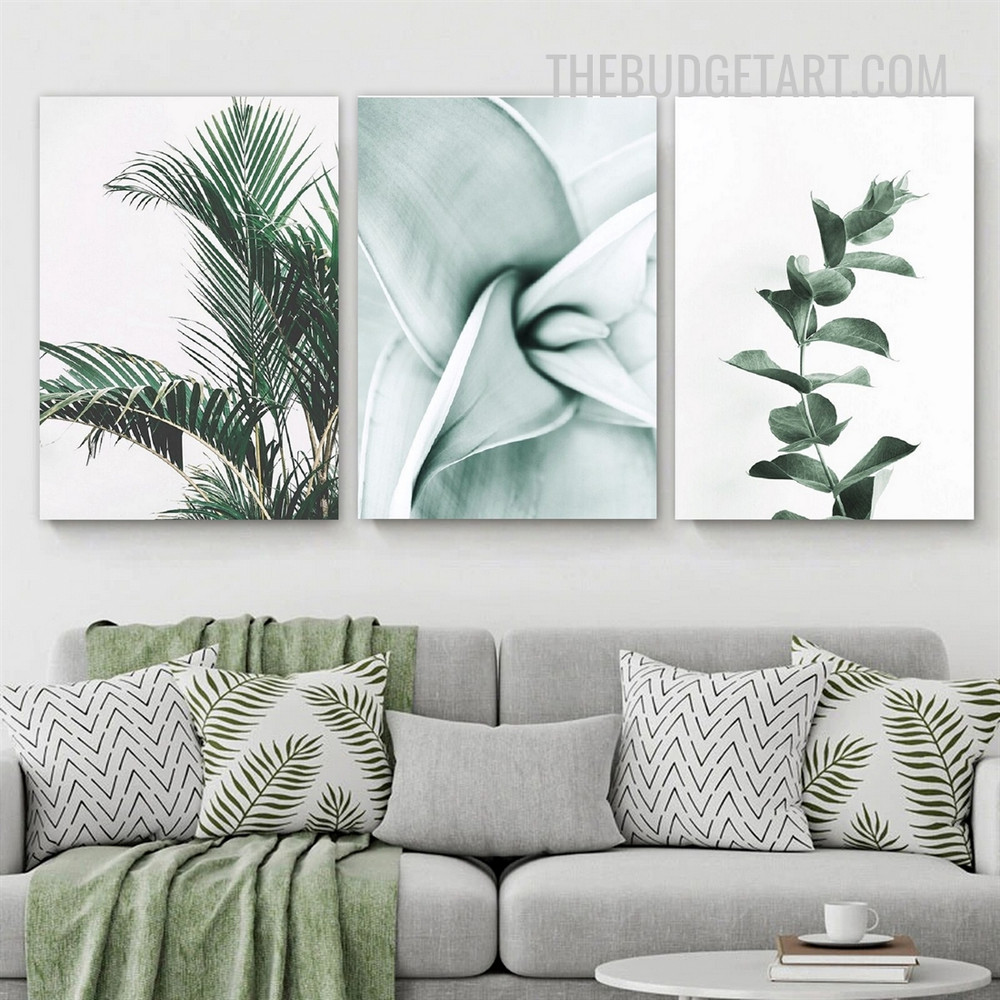Palm Plant With Eucalyptus Leafage Botanical Modern Painting Picture 3 Piece Abstract Canvas Wall Art Prints for Room Outfit