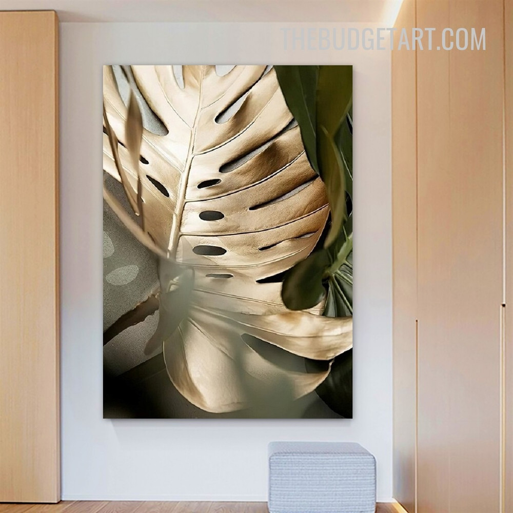 Golden Monstera Leaves Abstract Botanical Modern Painting Picture Canvas Wall Art Print for Room Adornment