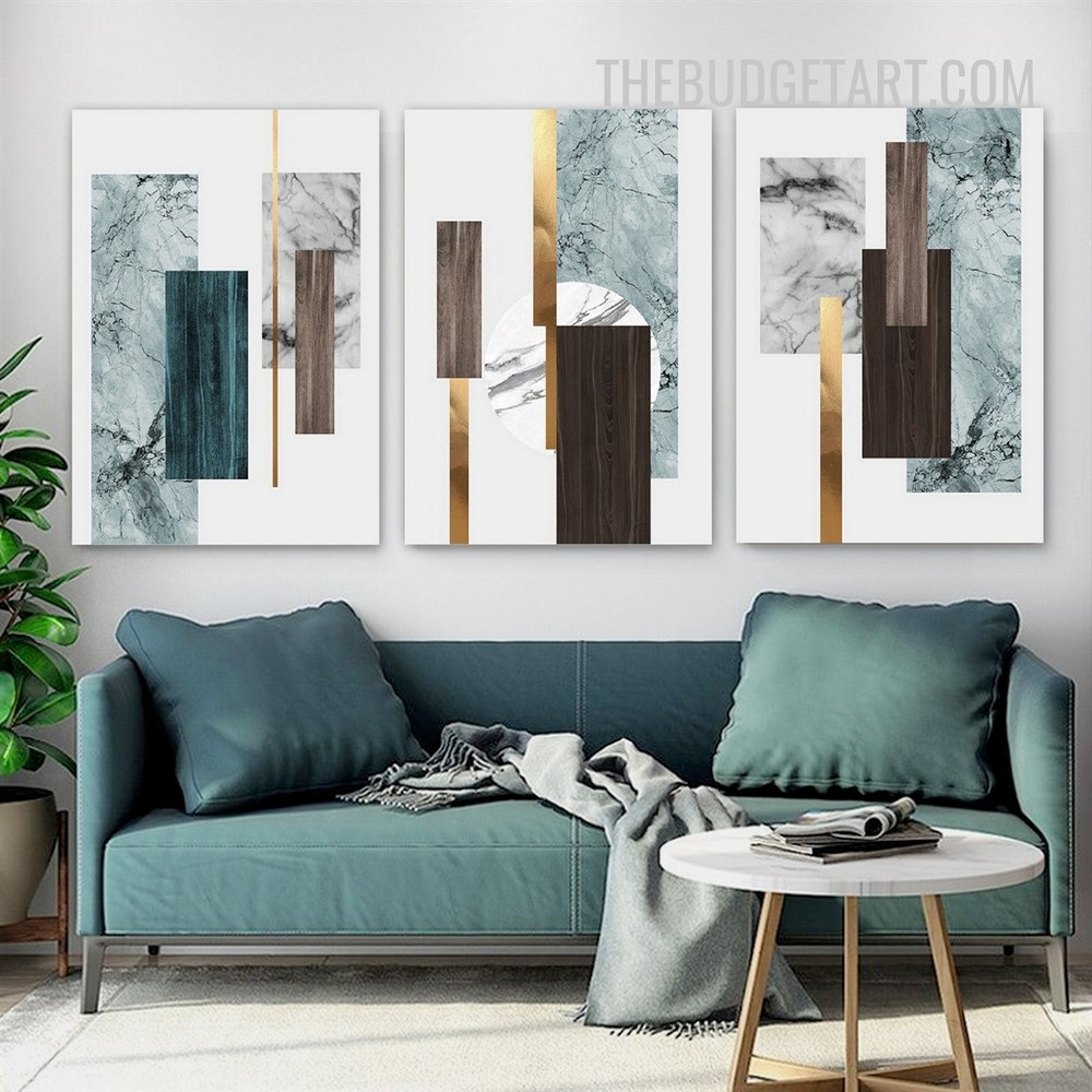Geometric Marble Design Modern Painting Picture 3 Piece Abstract Canvas Wall Art Prints for Room Garnish