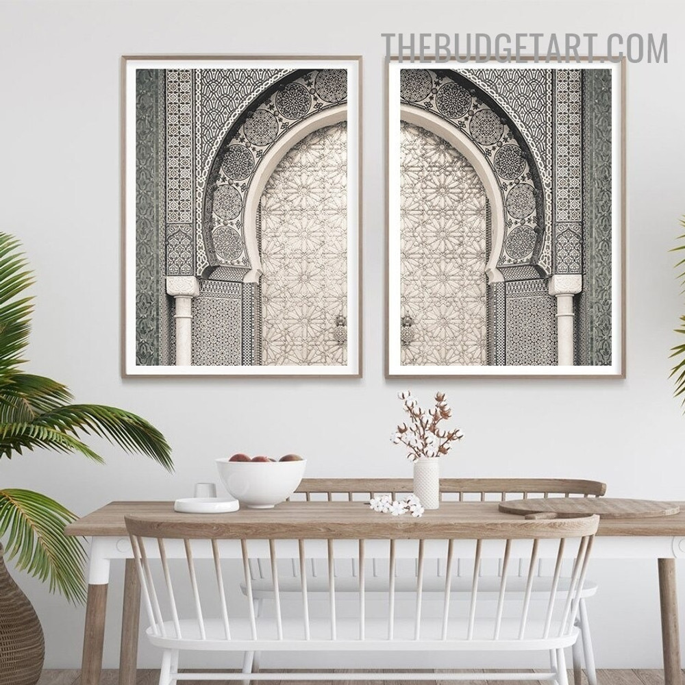 Moroccan Doors Architecture Vintage Painting Image Canvas Print for Room Wall Getup 