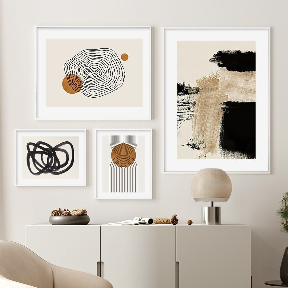Motley Rectangular Mackle Spots Geometrical Cheap 4 Multi Panel Scandinavian Wall Art Photograph Abstract Canvas Print for Room Embellishment