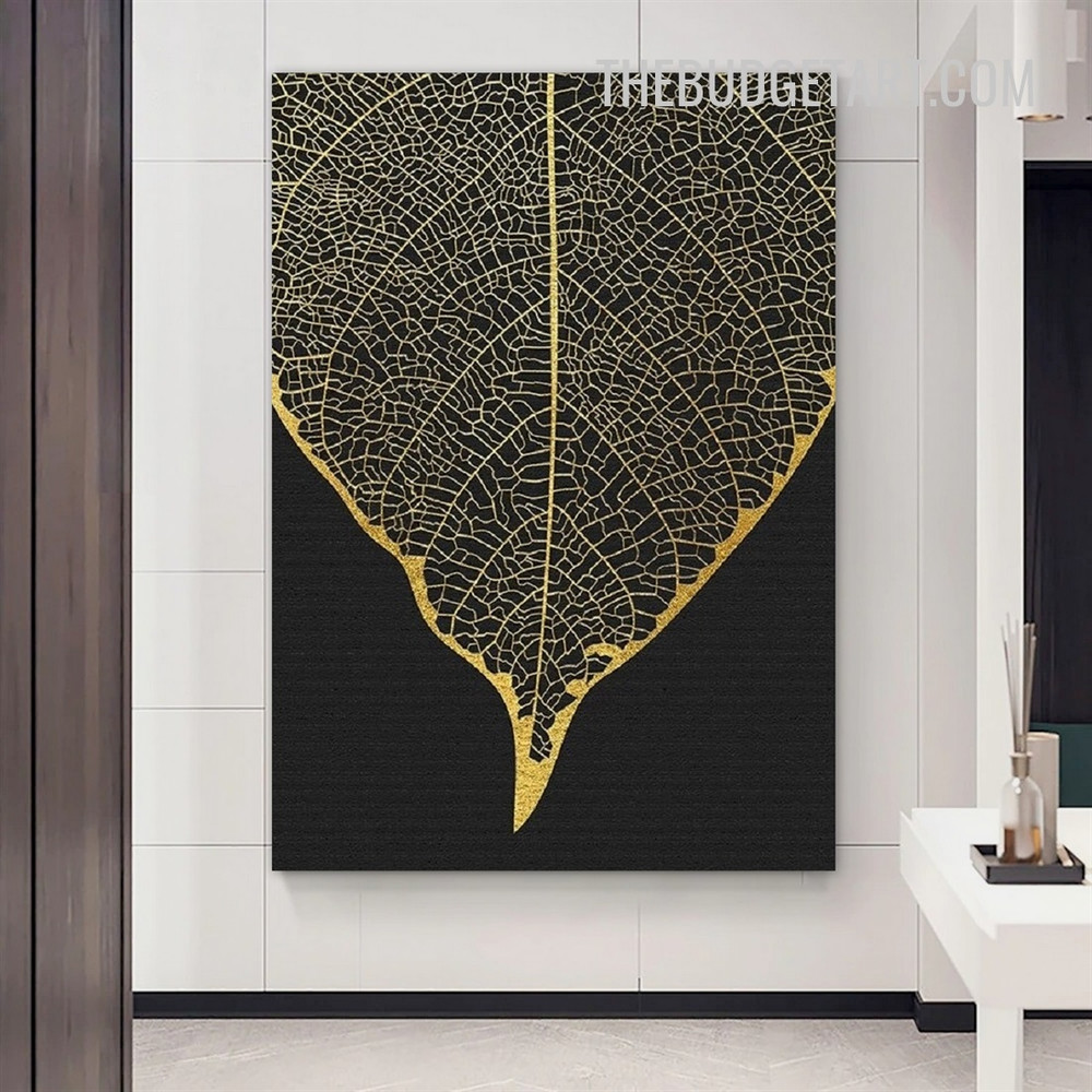 Golden Foliage Design Abstract Modern Painting Picture Canvas Wall Art Print for Room Arrangement