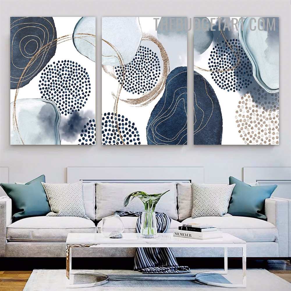 Dots Stains Abstract Watercolor Modern Painting Picture 3 Piece Canvas Art Prints for Room Wall Embellishment