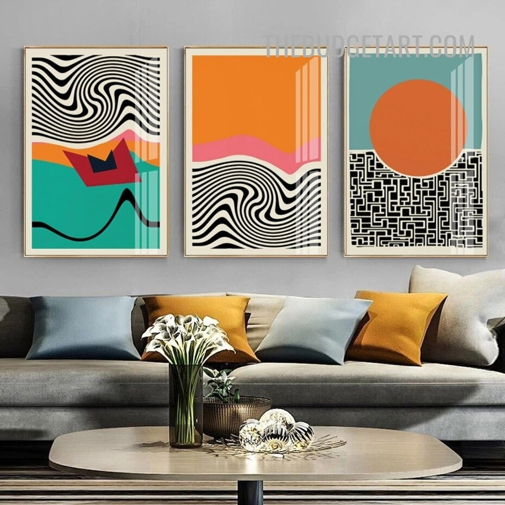 Winding Lineaments Geometric Modern Painting Picture 3 Piece Abstract Canvas Wall Art Prints for Room Tracery