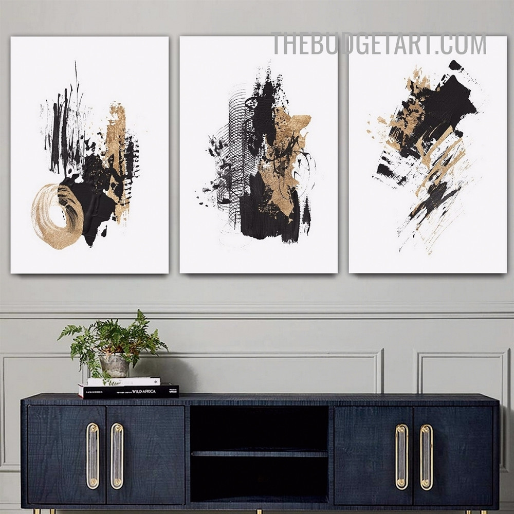 Stains Abstract Modern Painting Picture 3 Piece Canvas Wall Art Prints for Room Drape