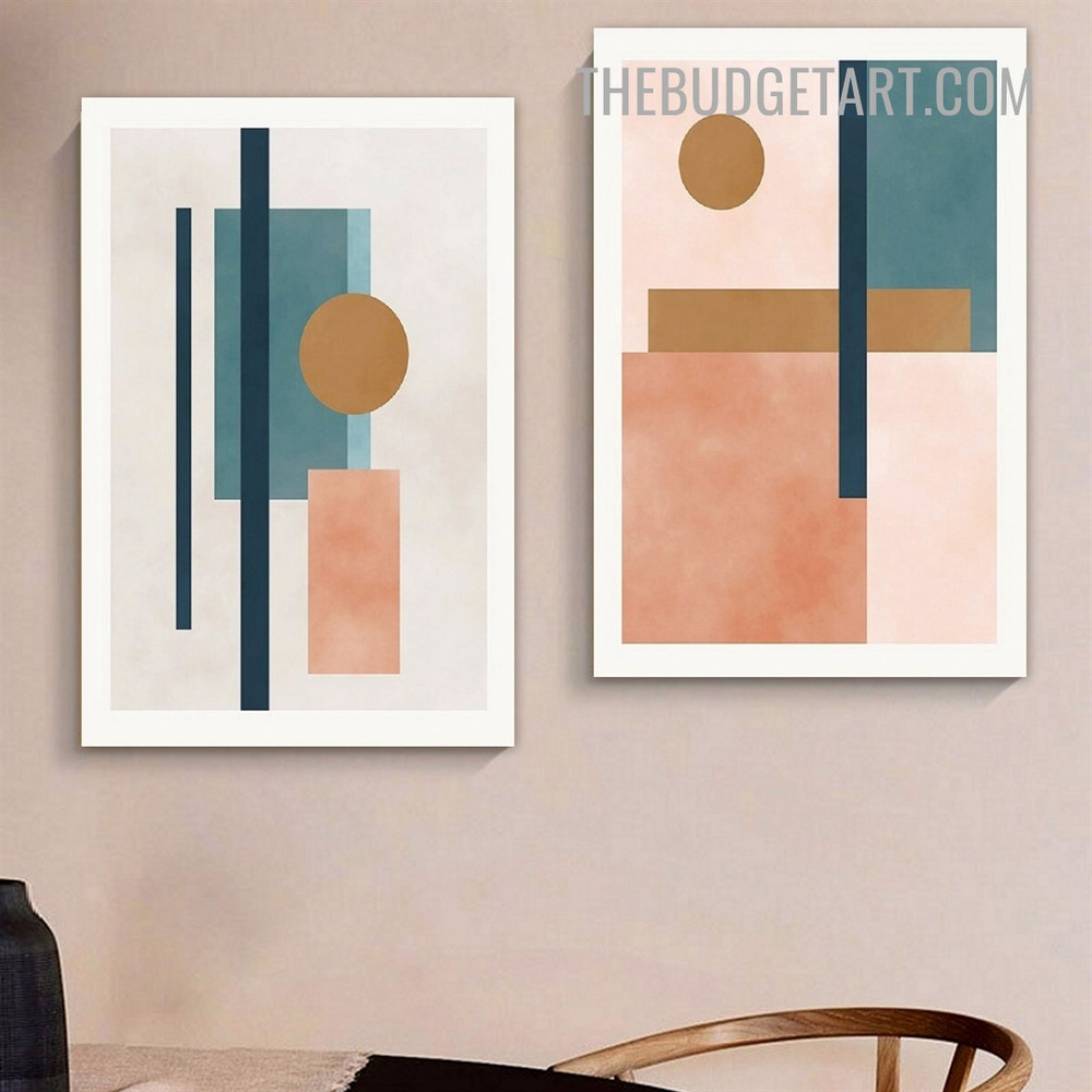 Geometric Shapes Abstract Modern Painting Picture 2 Piece Canvas Wall Art Prints for Room Outfit