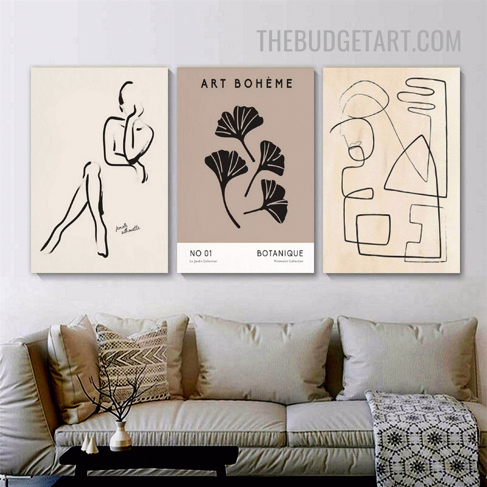 Thinking Girl Abstract Figure Scandinavian Panting Picture 3 Piece Canvas Art Prints for Room Wall Drape
