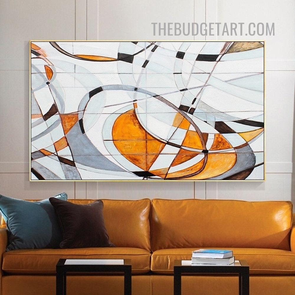 Curved Lines Abstract Modern Painting Picture Canvas Wall Art Print for Room Decoration