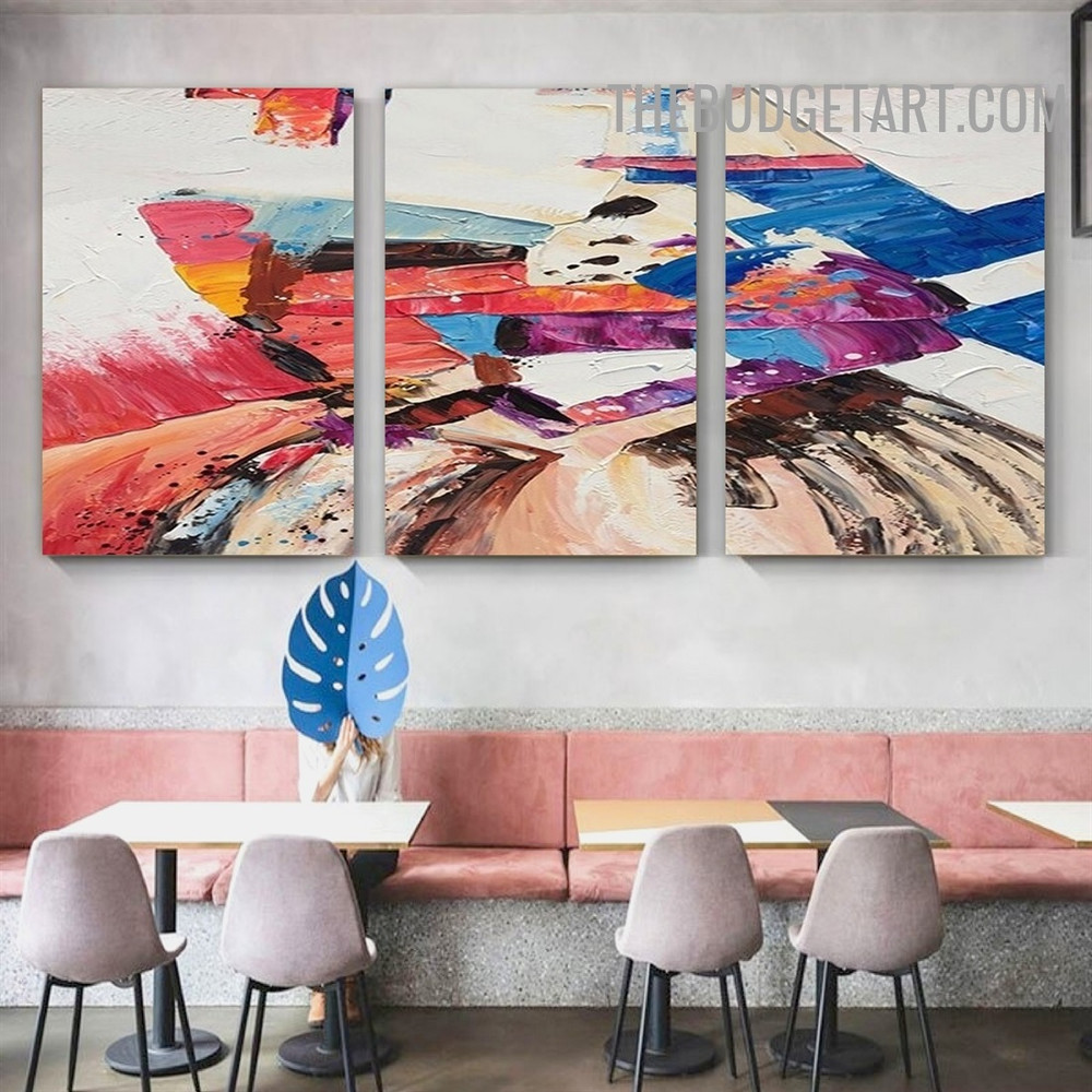 Color Splash Abstract Modern Heavy Texture Artist Handmade Framed Stretched 3 Piece Framed Canvas Painting for Wall Décor
