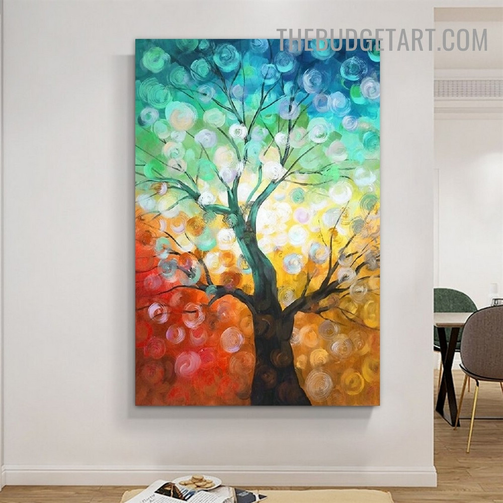 Four Seasons Tree Floral Abstract Handmade Contemporary Art Painting for Interior Wall Décor
