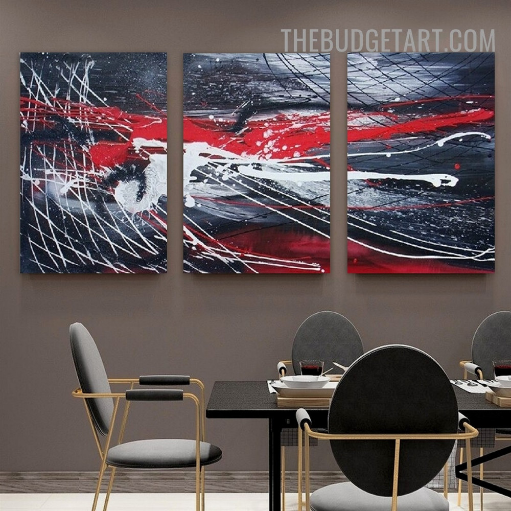 Chromatic Stripes Abstract Modern Heavy Texture Paintings Handmade Stretched Framed 3 Piece Framed Canvas Oil Painting Set for Living Room Decor