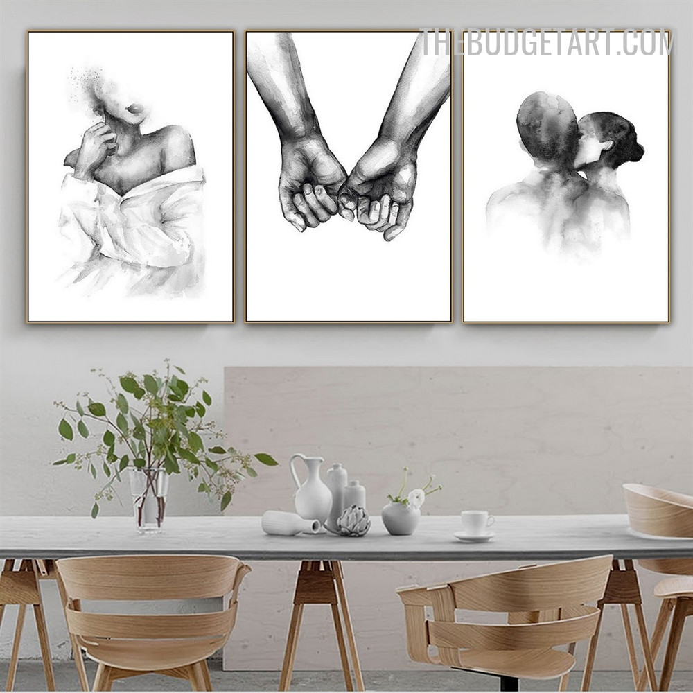 Loving Couple Abstract Watercolor Modern Painting Photograph Canvas Print for Room Wall Decor