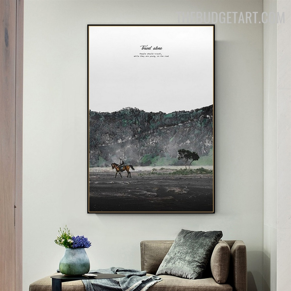 Horse Riding Abstract Landscape Modern Painting Photo Canvas Print for Room Wall Garnish