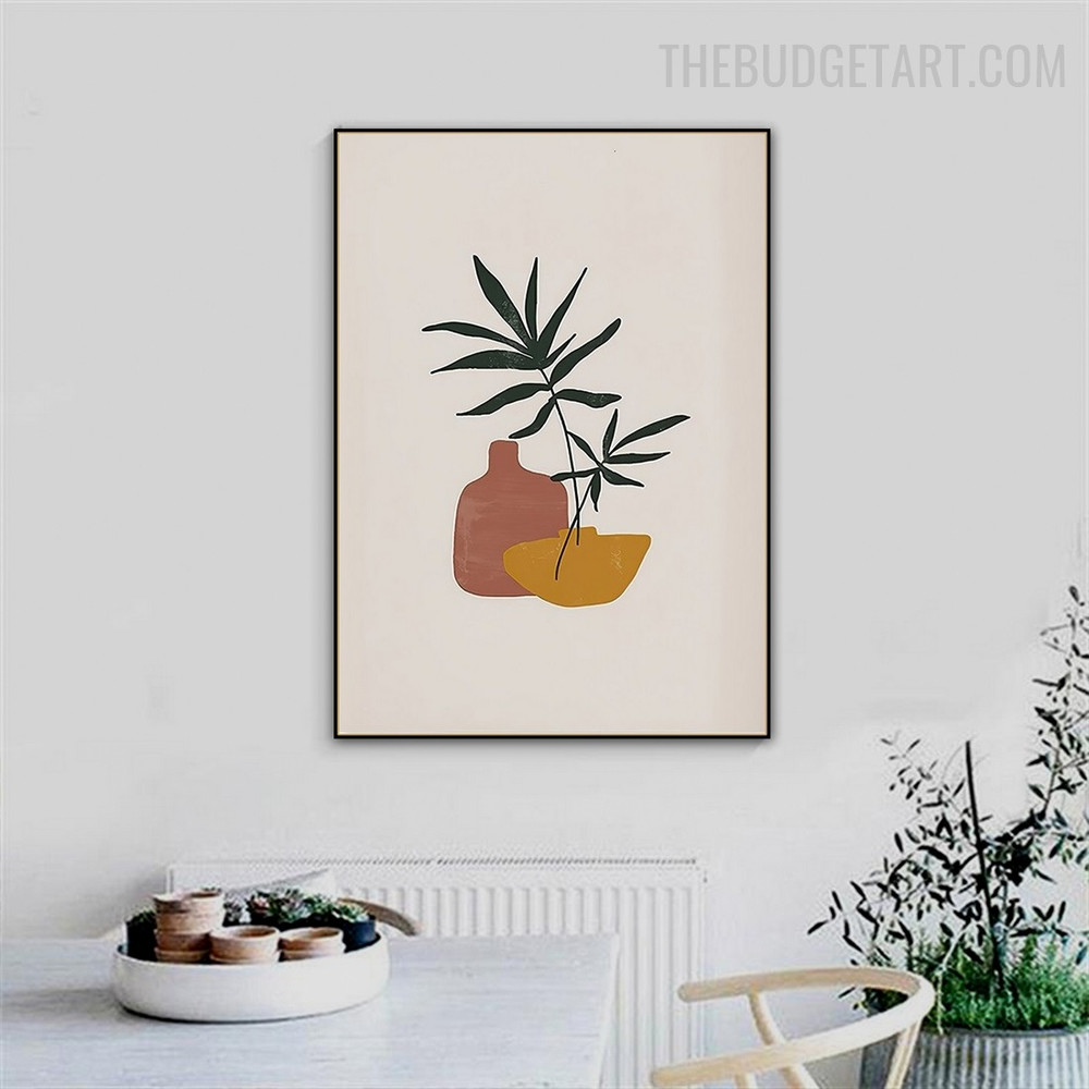 Leaves Pot Abstract Scandinavian Modern Painting Photo Canvas Print for Room Wall Moulding