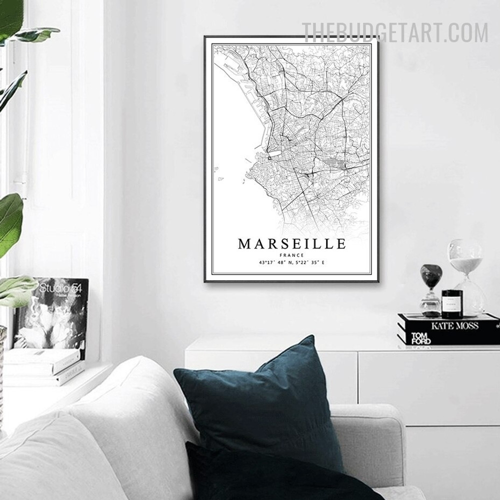 Marseille Abstract Map Modern Painting Image Canvas Print for Room Wall Embellishment