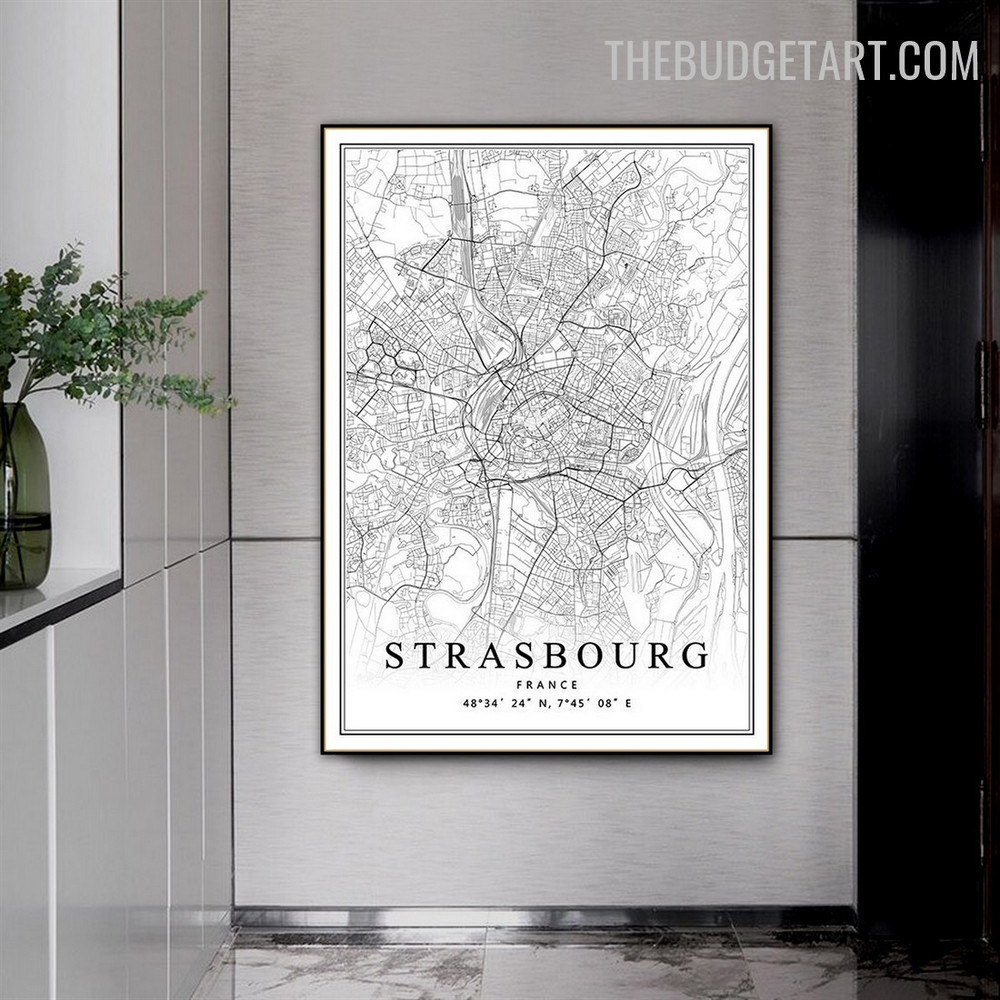 Strasbourg Abstract Map Modern Painting Photo Canvas Print for Room Wall Illumination
