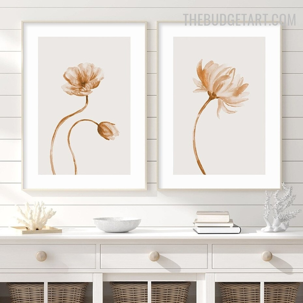 Beige Blossom Abstract Watercolor Modern Painting Picture Canvas Print for Room Wall Decoration