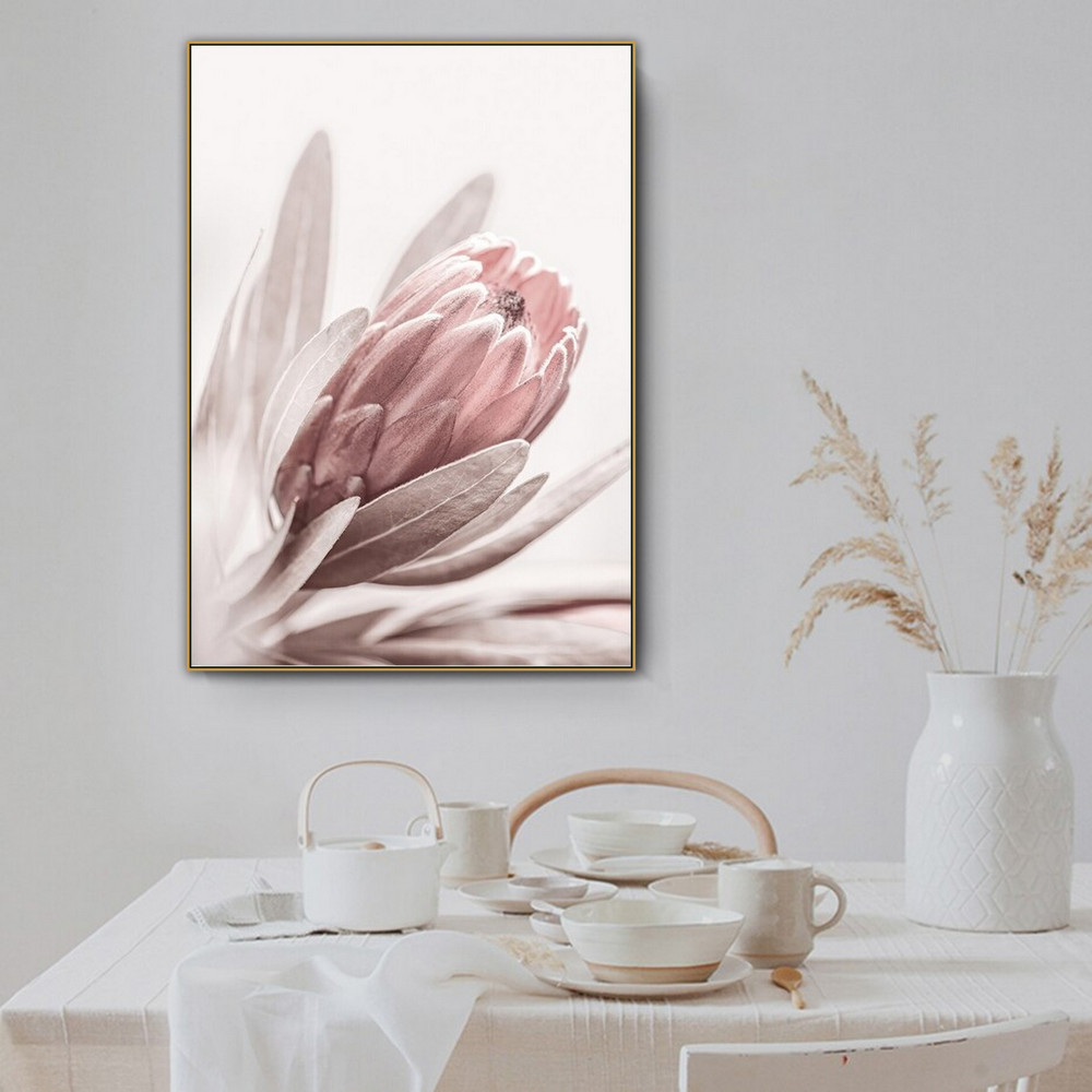 Pink Protea Abstract Botanical Modern Painting Picture Canvas Print For Room Wall Equipment