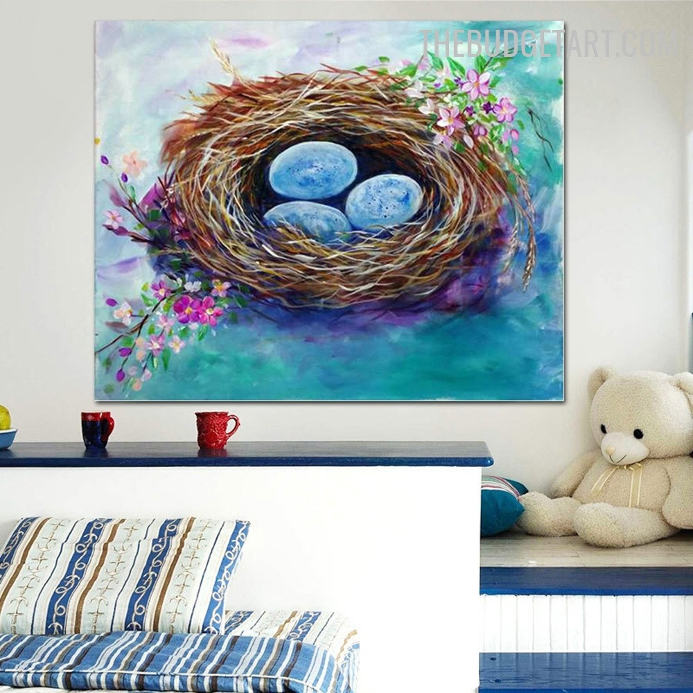 Egg Nest Abstract Contemporary Handmade Texture Canvas Painting for Room Wall Ornament