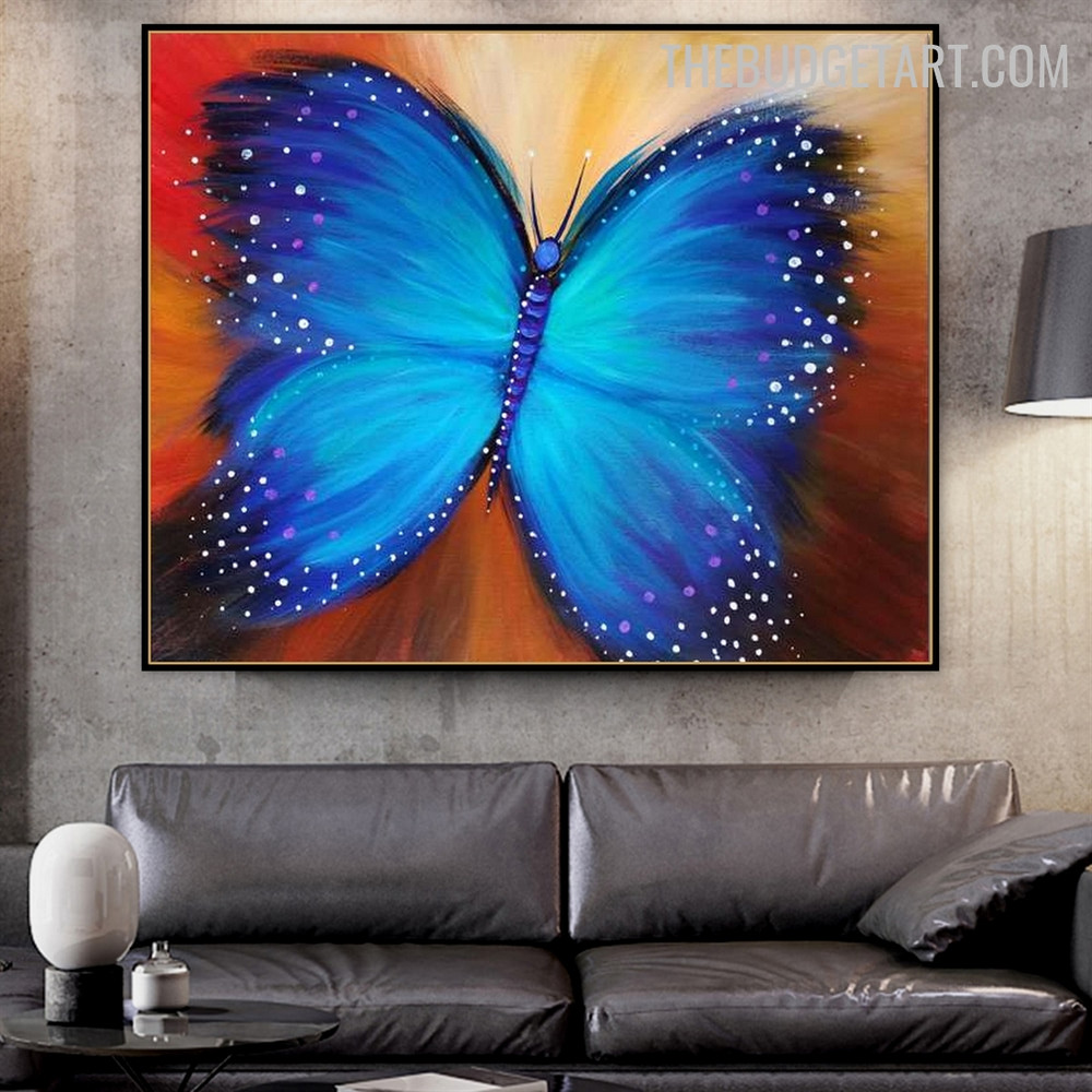 Blue Copper Abstract Animal Handmade Texture Canvas Painting for Room Wall Adornment