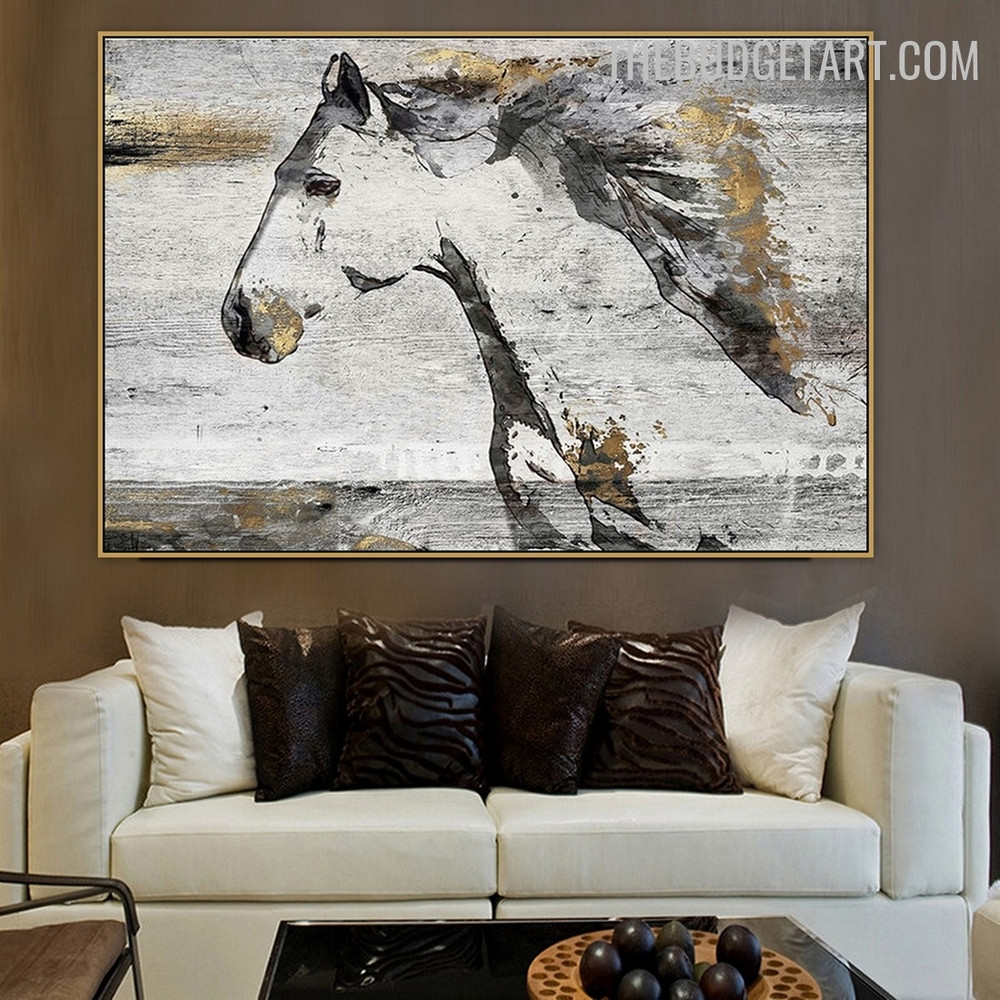 Equine Abstract Animal Handmade Texture Canvas Painting for Room Wall Drape