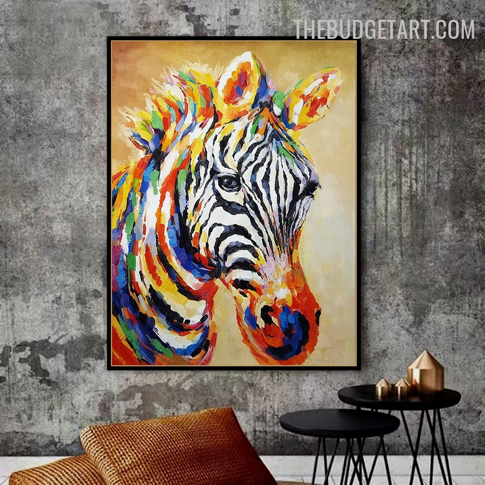 Colorful Zebra Abstract Animal Handmade Knife Canvas Painting For Room Wall Garniture