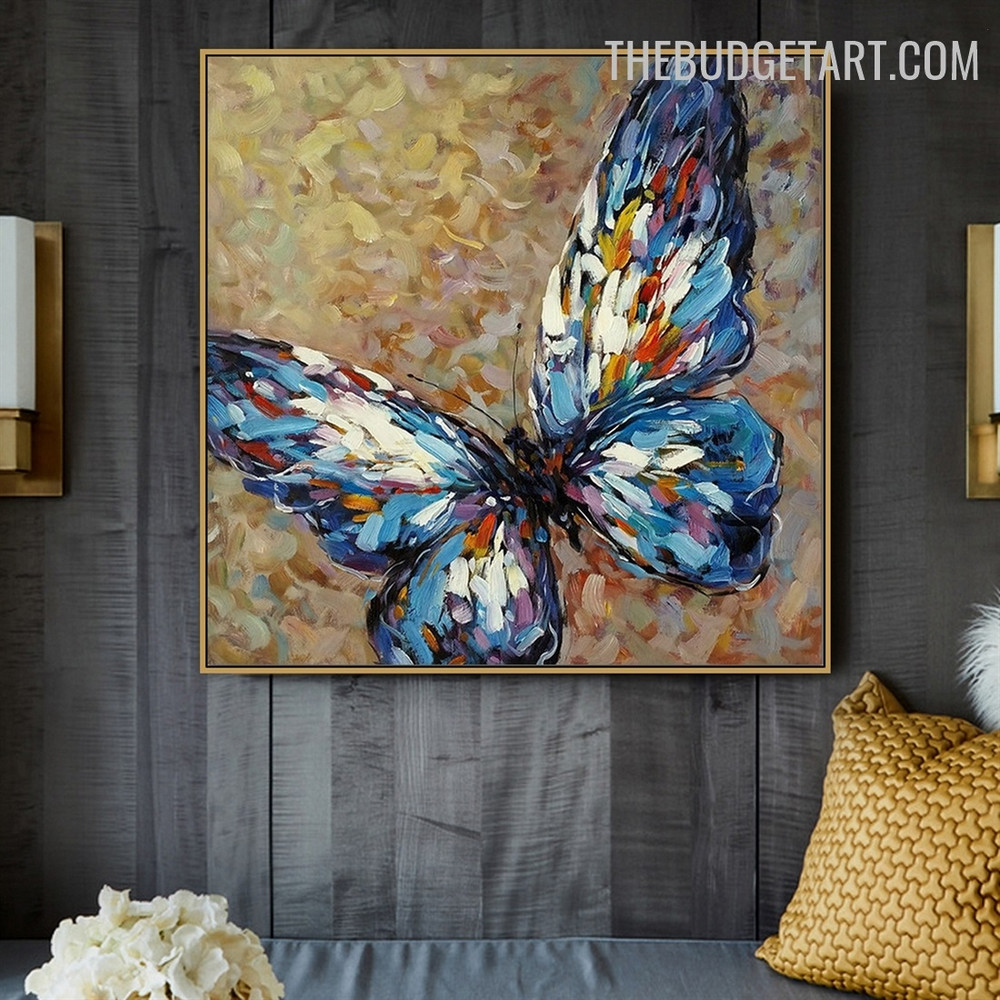 Painted Lady Butterfly Abstract Animal Handmade Knife Canvas Painting for Room Wall Decor