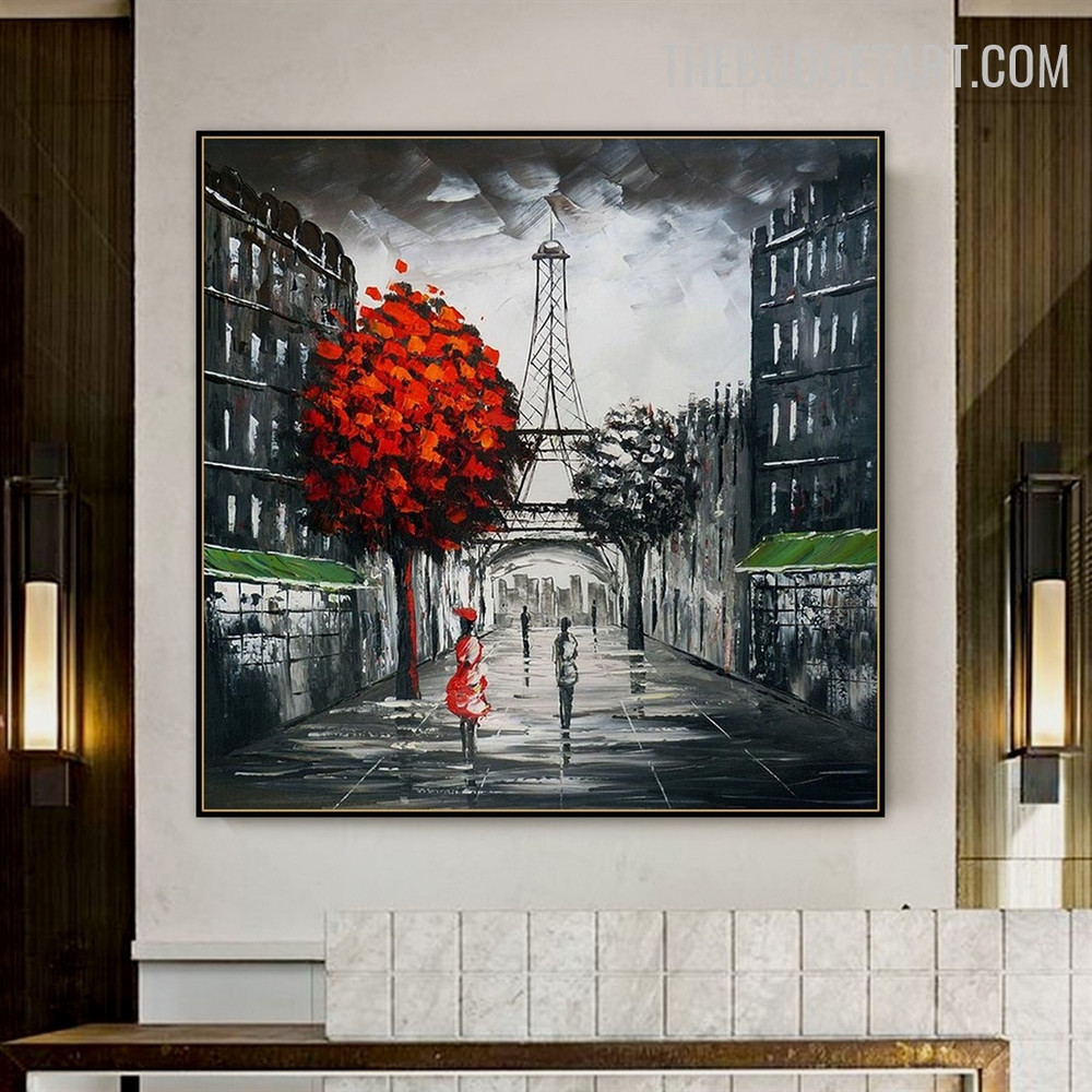 Eiffel Tower ii Paris Landscape Handmade Knife Canvas Painting for Room Wall Embellishment