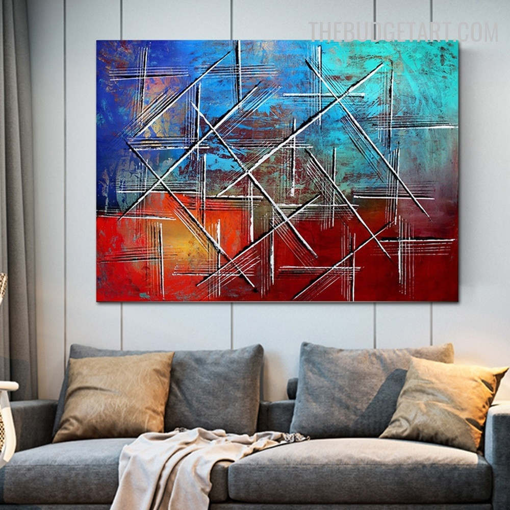 Straight Lineaments Rectangle Abstract Geometric Artist Handmade Texture Painting on Canvas for Room Disposition