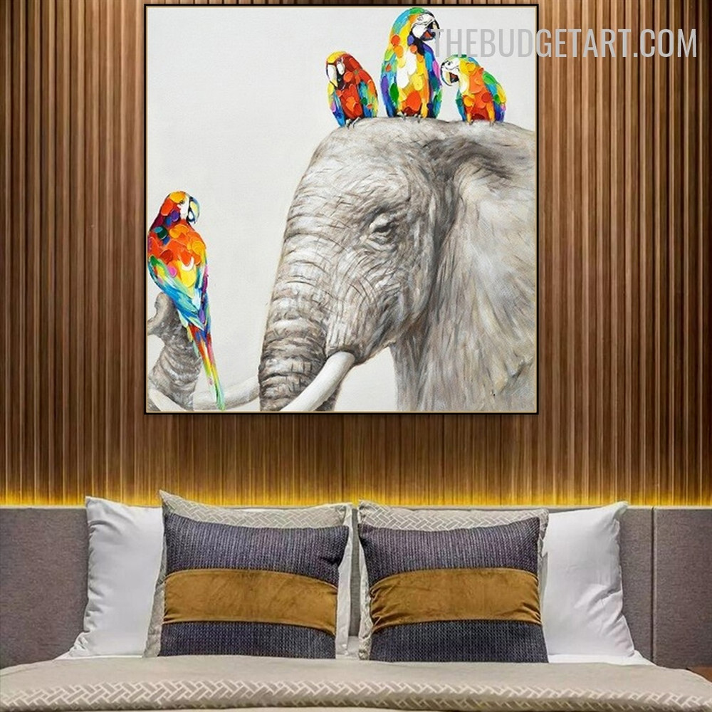 Parrot Elephant Artist Handmade Heavy Knife Animal Canvas Artwork for Room Wall Decorative