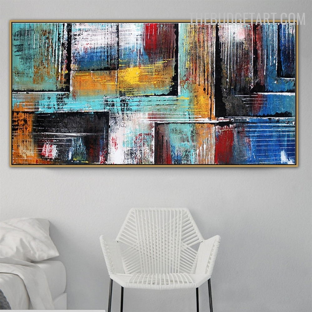 Rectangular Streak Handmade Acrylic Texture Canvas Painting Geometrical Wall Flourish Art