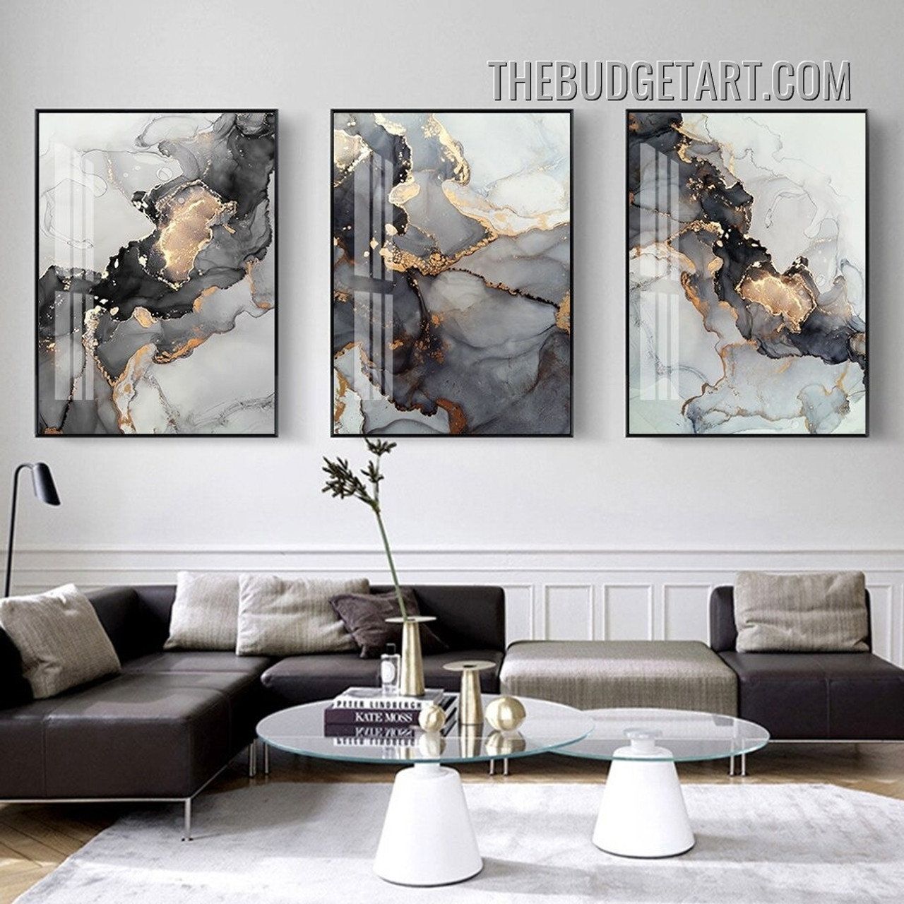 3 Pieces Abstract Canvas Wall Art Black White Marble Mosaic With Golden  Veins Posters And Prints Living Room Home Decor-No Framed