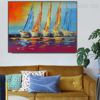 Skiffs Boat Handmade Knife Abstract Landscape Canvas Wall Hanging Art by Experienced Artist for Room Flourish