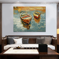 Jolly Boat Reflex 100%Handmade Palette Knife Abstract Landscape Art on Canvas for Room Wall Finery