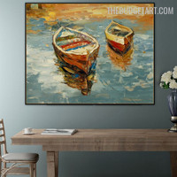 Jolly Boat Water Handmade Knife Canvas Abstract Landscape Artwork Done by Artist for Room Wall Equipment