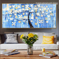 Daffodils Whit Dots Colourful Abstract Botanical Handmade Palette Artwork on Canvas for Room Wall Drape