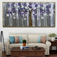 Flower Points Handmade Abstract Botanical Palette Knife Canvas Painting by an Experienced Artist for Room Wall Molding