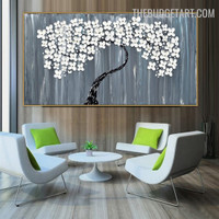 Flowers Tree Handmade Abstract Botanical Palette Knife Canvas Art Done By Artist for Room Wall Embellishment