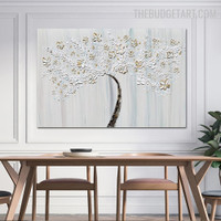 Sapling Leaflets Tree Handmade Botanical Texture Canvas Painting For Wall Accent Décor