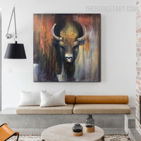 Bull Handmade Acrylic Texture Canvas Abstract Animal Wall Art for Room Drape