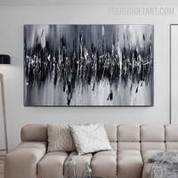 Monochrome Scratches Abstract Handmade Acrylic Canvas Wall Art Garniture