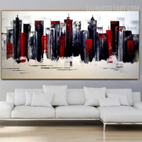 Edifices Buildings Cityscape Handmade Knife Canvas Painting Done by Artist for Room Wall Embellishment