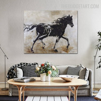Monochrome Studhorse Animal Art Handmade Texture Canvas Painting for Room Wall Getup
