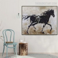 Monochrome Studhorse Handmade Texture Canvas Animal Artwork for Room Wall Garniture