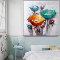 Motley Daffodils Abstract Botanical Art Handmade Knife Canvas Done by Artist for Wall Ornamentation