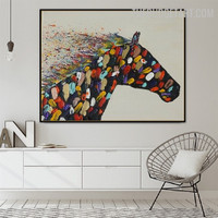 Motley Horse Animal Handmade Knife Wall Art Canvas done by artist for Room Moulding